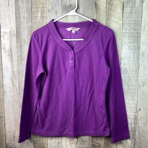 B Sleepwear Purple Size Small Long Sleeve 2 Button B-Neck Fleece Sleep Top